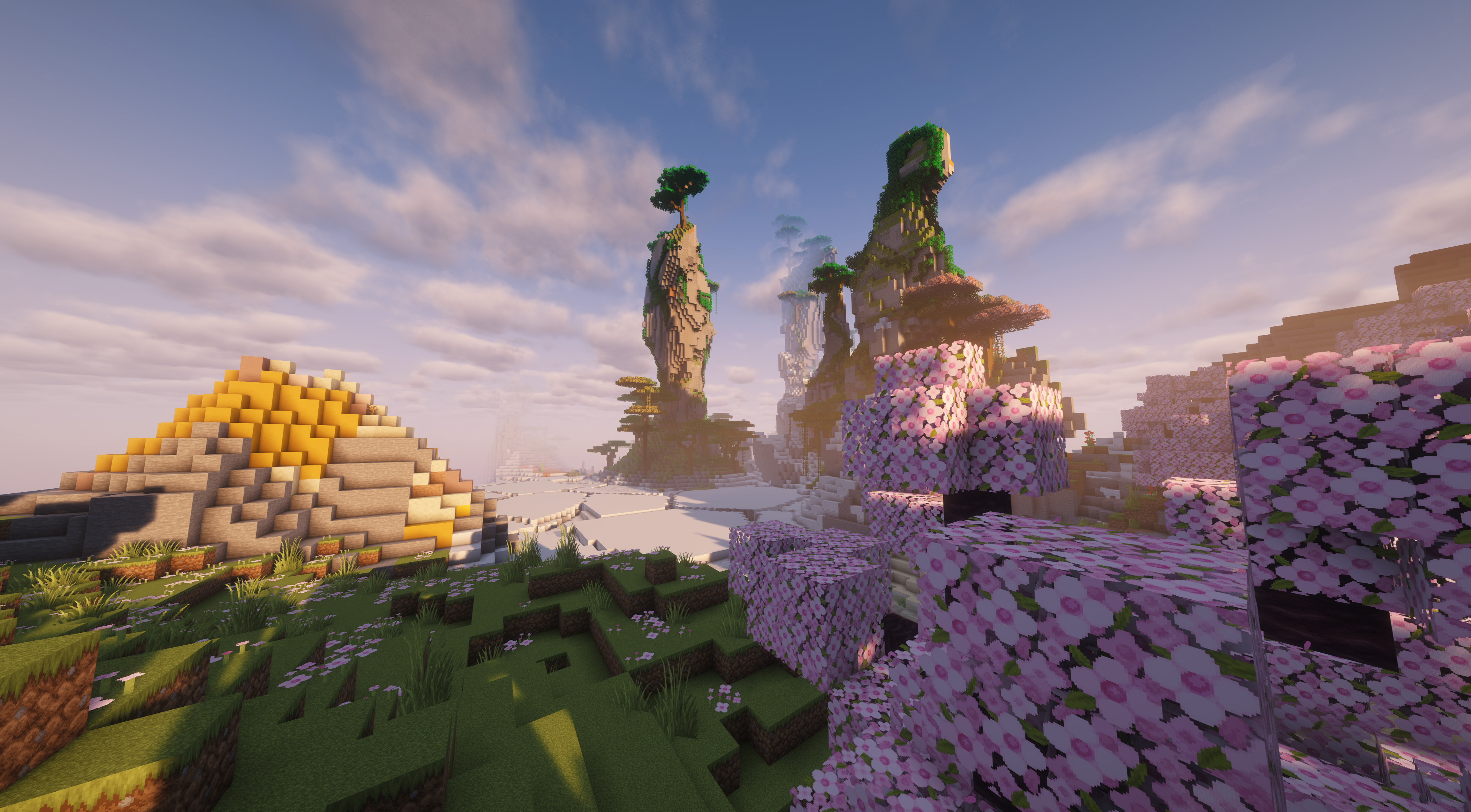 Cherry blossom landscape in the SideProjectMC SMP survival world